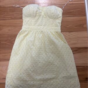 American Eagle Outfitters Pale Yellow Strapless Eyelet Sundress